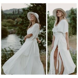 Reformation Winslow Dress Ivory Wrap Maxi Bridal size SP Waist Tie High Slit